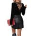 Voya Women's Spring And Summer Black Velvet Long Sleeved Top With Deep V-neck, Pleated Back, Lace Hollow Out, Sexy And Slimming Effect_ecoleips.com