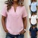 Women's Loose V Neck Short Sleeve Shirt Solid Color Striped Summer Top European American Style Independent Site Clothing 2026_ecoleips.com