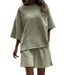 2025 Cross-Border European And American Casual Women's Summer Solid Color Round Neck Short Sleeve Elastic Sports Shorts_ecoleips.com