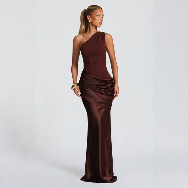 Women's Sleeveless Slim Fit Ruched Panel Solid Color Bodycon Mermaid Hem Maxi Dress – Elegant Party Gown_ecoleips.com