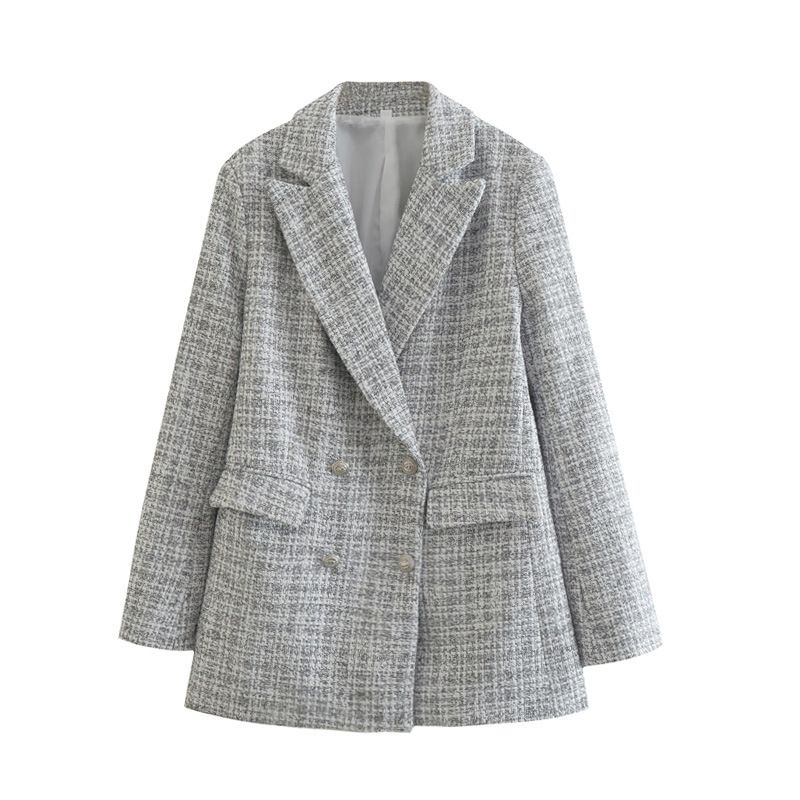 2025 Autumn New Women's Coarse Woolen Pocket Decoration Long Sleeved Suit Jacket_ecoleips.com