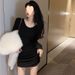 European Pure Desire Style Solid Color Dress, Fleece-lined, Tight-fitting, Bodycon, Autumn And Winter Base Layer, Subtly_ecoleips.com