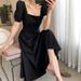 Summer New Retro Hepburn Style Little Black Dress for plus Size Women Slimming Waist Square Neck Women's Clothing Export_ecoleips.com