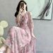 2026 New Summer European Court Style V-neck Sweet Princess Fairy Dress With Ruffled Hem And Long Skirt_ecoleips.com