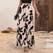 Women's High Waist Wide Leg Chiffon Pants Leaf Print Casual Summer Trousers European American Style Full Length Polyester_ecoleips.com