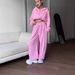 Women's Cropped Hoodie Jogger Pants Set Oversized Pullover Drawstring Waist Zip-Up Detail Casual Loungewear Two-Piece Multiple Colors_ecoleips.com