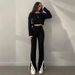 Cropped Knit Sweater & Slit Hem Pants Set – Contrast Panel Ribbed Two-Piece Outfit For Women (Hot Pink, S/M/L)_ecoleips.com
