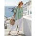 Women's Colorblock Stripe Lounge Set Oversized Cropped Top Wide-Leg Pants S-5XL 27 Colors_ecoleips.com
