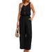 Women's Clothing Women's Solid Color Button Round Neck Elastic Waist Loose Jumpsuit Spring Summer For Formal & Casual_ecoleips.com