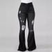 K European And American Internet Celebrity High Stretch Ripped Jeans, High Waisted Flared Pants_ecoleips.com