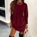 Solid Long Sleeve T Shirt Dress Women Irregular Round Neck Casual Fashion Long Dress_ecoleips.com