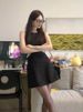 Slimming A-Line Dress Women's Summer High Waist Sleeveless Korean Style Commute Pure Color Short Skirt Bodycon Dress_ecoleips.com