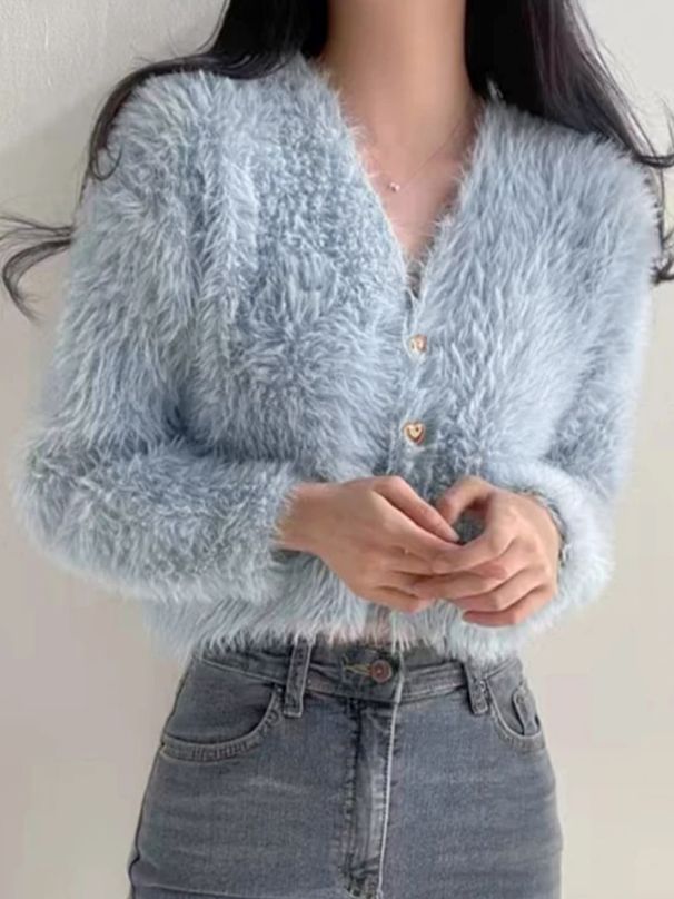 Women's V-Neck Short Cardigan Sweater Lightweight Long Sleeve Open Front Casual Knitwear For Spring & Fall_ecoleips.com