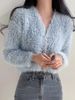 Women's V-Neck Short Cardigan Sweater Lightweight Long Sleeve Open Front Casual Knitwear For Spring & Fall_ecoleips.com