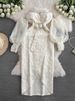 Purple Embossed Jacquard Lantern Long Sleeved Dress For Women French Temperament Pearl Button Waist Slimming Mini Dress Long Skirt_ecoleips.com