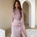 Elegant Long Sleeve Wrap Dress For Women - Flattering A-Line Silhouette, Breathable Poly-Cotton Blend, Versatile Spring Outfit_ecoleips.com