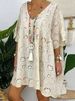 Women's Clothing Fashion New V Neck Hollow Embroidered Blouse Short Sleeved Dress_ecoleips.com