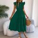 Real Shot Of 2026 Spring/Summer European And American Solid Color Ruffled Sleeve Cinched Waist Long Dress_ecoleips.com