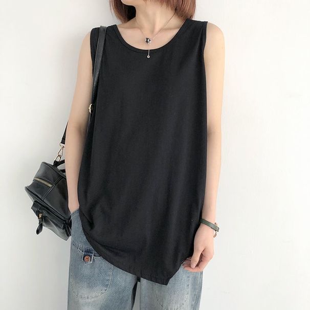 Summer Casual Loose Women's Tank Top Svel Base Layer Pure Color Outerwear Versatile Slimming Effect Polyester Fiber_ecoleips.com