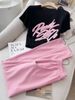 Trendy Casual Sportswear Set – Slim Fit Top & Flowy Pink Pants (Geometric Embroidery, M-XXL)_ecoleips.com