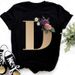 Cross-border Popular Letter And Floral Pattern Name Combination Print Casual Plus-size Short-sleeve T-shirt For Women_ecoleips.com
