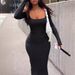 Women's Fashion Solid Color Sexy Long Sleeve Bodycon Dress - Street Style Round Neck Slim Fit Polyester Dress For Casual & Party Wear_ecoleips.com