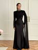 Women's Clothing Modest Abaya Dress Elegant Slim-Fit Long Sleeve Evening Dress – Rhinestone & Chain Detail A-Line Gown (White/Black/Red/Burgundy)_ecoleips.com