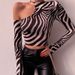 Aria Basics Aria Basics Foreign Trade Knitted Off-shoulder Sexy Long-sleeve Top For Women, European And American Autumn Striped Printed Short_ecoleips.com