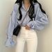 Women's Oversized Striped Blouse With Lantern Sleeves – Vintage-Inspired Cotton Shirt For Layering, Boho Chic & Office Wear_ecoleips.com