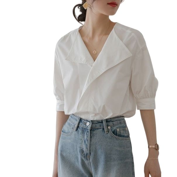 A Chic Yet Understated White Shirt For Women, Featuring A Cool-Toned Design With A Vintage French-Inspired Look, Perfect_ecoleips.com