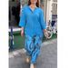 Women’s Clothing autumn fashion loose cotton and linen long sleeved tops casual printed straight pants two piece set_ecoleips.com