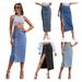 In Stock-30291# Cross-border Women's Clothing European And American INS Irregular Slit Denim High-waisted Long_ecoleips.com