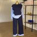 Women's Summer Casual Stripe Print High Waist Pants Set With Round Neck Blouse – Stylish & Comfortable Outfit For Everyday Wear_ecoleips.com