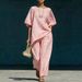 Women's Clothing Fashion Women's Summer Set Simple Loose Short Sleeve Irregular Hem Top With Wide Leg Pants_ecoleips.com