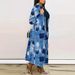 Longline Denim Print Windbreaker Coat For Women - Versatile Blue Collarless Jacket Versatile Full-Zip Closure_ecoleips.com