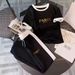 Women's Trendy Gold Gradient Letter Print Short Sleeve T-Shirt & Pants Set – Casual Summer Outfit, Lightweight Polyester, S/M/L/XL_ecoleips.com