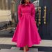 Women’s Clothing autumn new style large swing solid color lapel long sleeve A line skirt African dress_ecoleips.com
