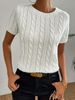 Summer New Women's White Ribbed Knit Sweater round Neck Short Sleeve Pullover Elegant And Stylish European American Style_ecoleips.com