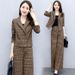 Women's Stylish Plaid Wide Leg Pants Set Korean Style Two Piece Early Autumn Commute Elegant Fashion_ecoleips.com