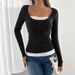 2026 Cross-Border European And American Fashion Simple Square Round Neck Lace Patchwork Single-Breasted Slim-Fit_ecoleips.com
