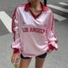 Women's Loose Long Sleeve T-Shirt V Neck Pullover Casual Sporty Top Dopamine Digital Print American Basic Style 2024_ecoleips.com