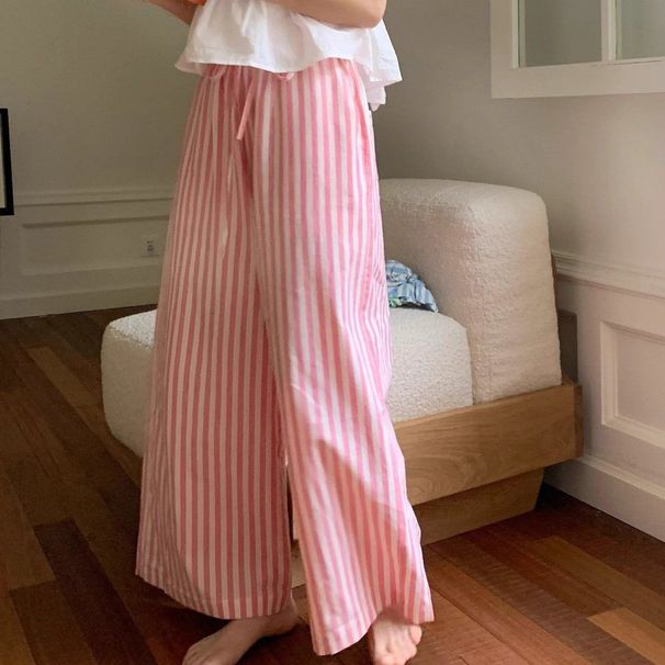 Korean Sleep Bottom High Sense Stripe Pajama Pants Women Spring Leisure Walking Pants Can Be Worn Out Home Trousers 2026 New_ecoleips.com