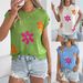 2026 Spring Summer Floral Casual Loose Batwing Sleeve Knitted Top Vacation Blouse Cross-Border Women's Fashion_ecoleips.com