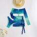 Verve Women's Swimwear 2024 New Color Block Drawstring Long Sleeve Beach Dress Bikini Swimsuit Three-Piece Set_ecoleips.com