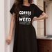 Women's Clothing Fun Coffee Slogan Print Casual Skirt Short Sleeve Round Neck Loose T Shirt Nightdress Dress_ecoleips.com
