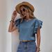 2026 European And American Women's Casual Round Neck Summer Loose Shirt Ruffle Batwing Short Sleeve Top For Women_ecoleips.com