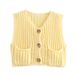 Women's Clothing Autumn And Winter V Neck Pocket Three Button Sleeveless Cardigan Knitted Vest_ecoleips.com