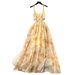 French Retro Floral Chiffon Maxi Dress for Women Sexy Hollow out Halter Neck Suspender Detail Spring 2025_ecoleips.com