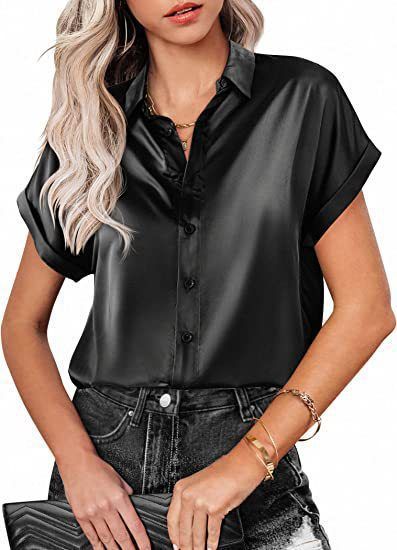 2026 Color-Dyed Silk Short-Sleeve Shirt With Satin Buttons, Casual Loose-Fitting Top_ecoleips.com