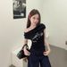 One Collar Sleeved Fit T-shirt Women In The Summer Of 2025, Featuring Letter Printing To Make Them Look Slim And Spicy._ecoleips.com